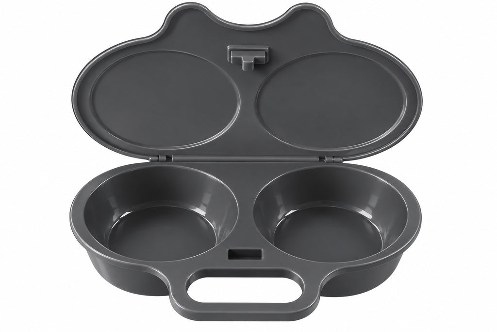 EggQuick dual microwave egg cooker open in black