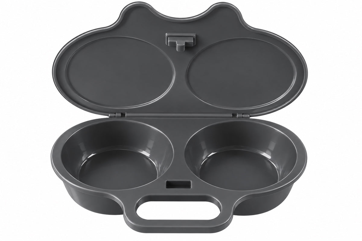 EggQuick dual microwave egg cooker open in black