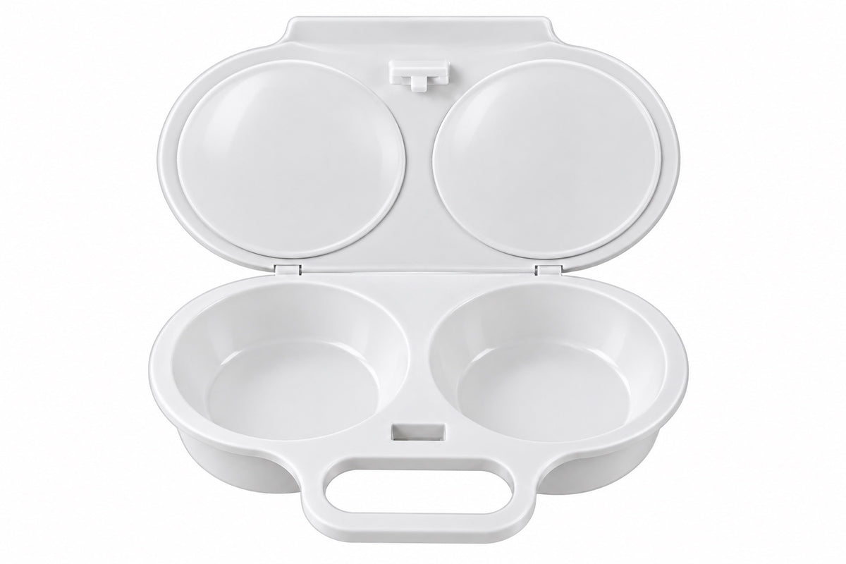 EggQuick dual microwave egg cooker open in white