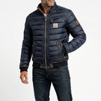 Navy Ridgeway mid-season jacket worn with dark jeans
