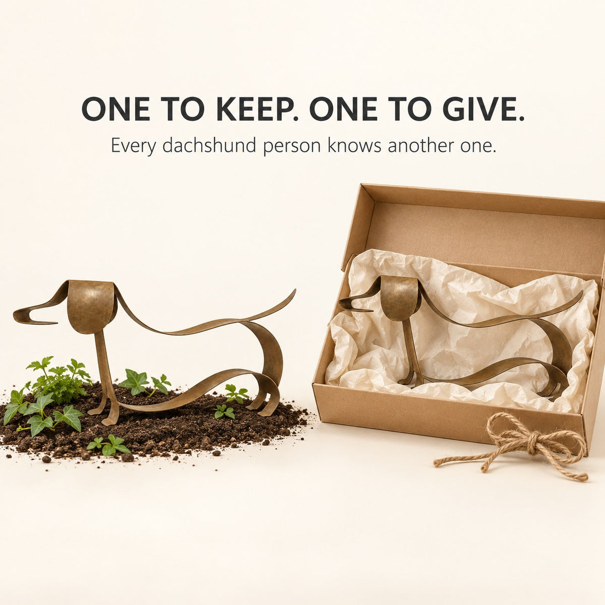One LoyalPaw sculpture in the garden and one in a gift box