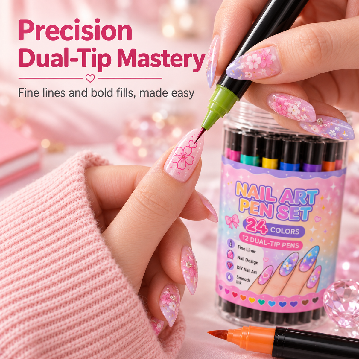 Drawing nail art with the fine tip