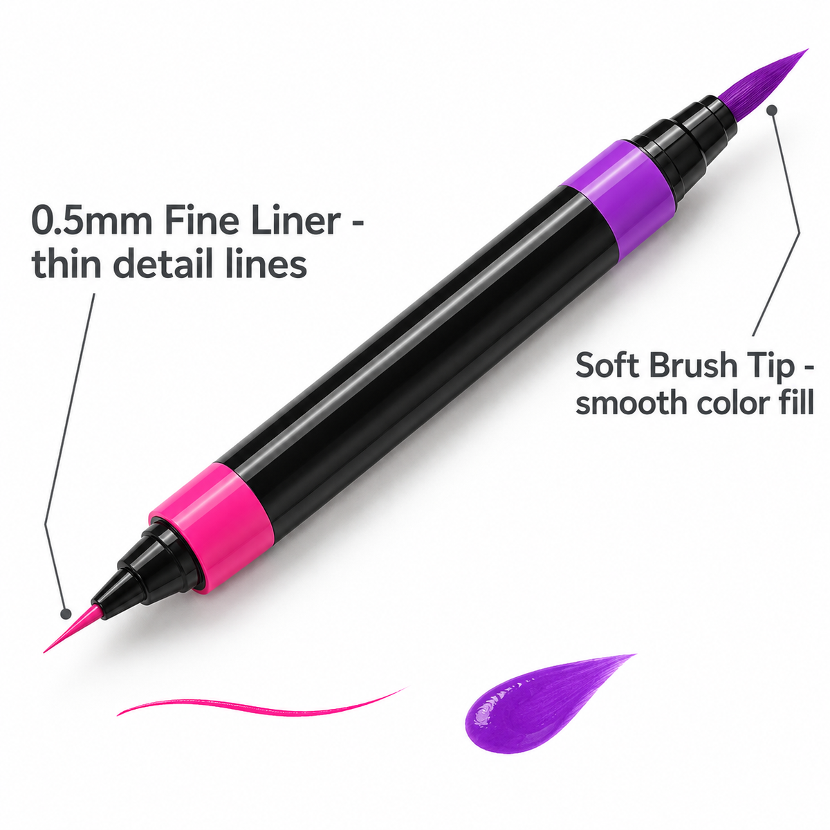Fine liner tip and soft brush tip